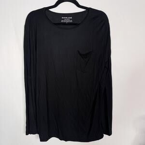 Everlane Womens Medium Black Chest Pocket Long Sleeve Tee Crew Neck Rayon Basic